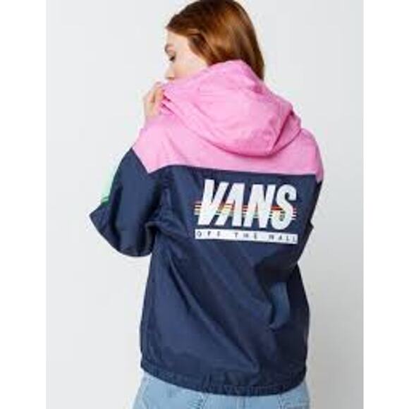 Vans Sport Stripe Anorak 1/2 Button Up Pullover Hoodie Women Sz S - Picture 1 of 13